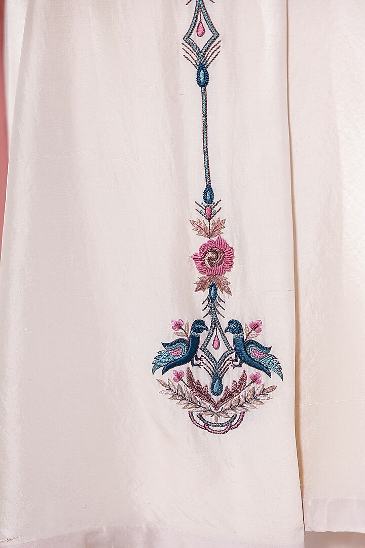 Ivory Habutai Silk Thread Hand Embroidered Angrakha Kurta Set by JANKI INDIA at Pernia's Pop Up Shop