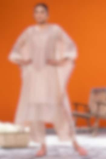 Rose Gold Organza Thread Embroidered Kaftan Set by JANKI INDIA at Pernia's Pop Up Shop