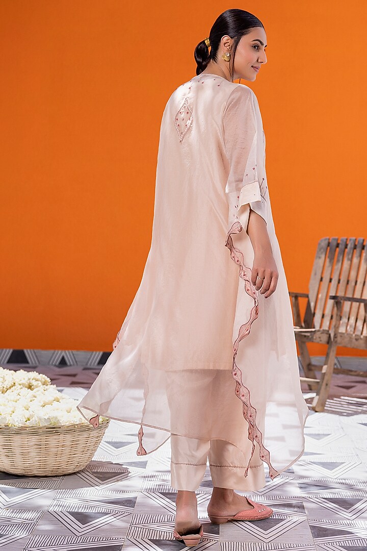 Rose Gold Organza Thread Embroidered Kaftan Set by JANKI INDIA at Pernia's Pop Up Shop