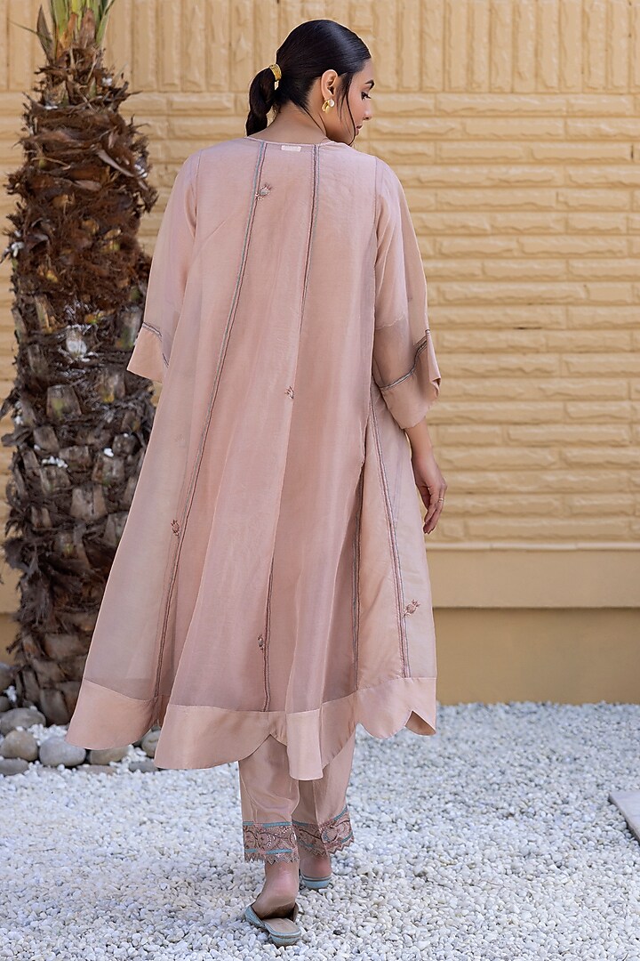 Rose Gold Organza Thread Embroidered Cape Set by JANKI INDIA at Pernia's Pop Up Shop