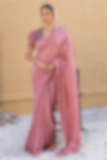 Pink Chanderi Aari & Zardosi Work Party Wear Saree Set by JANKI INDIA at Pernia's Pop Up Shop