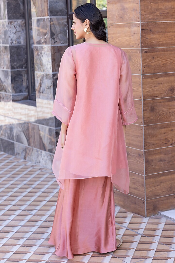 Peach Organza Embroidered Kaftan Set by JANKI INDIA at Pernia's Pop Up Shop
