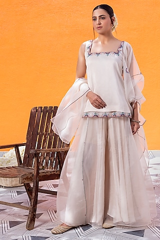 Ivory Organza Sharara Set by JANKI INDIA