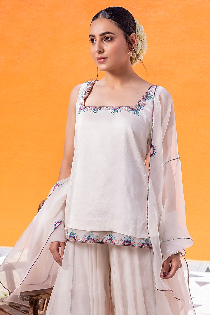 Ivory Organza Wedding Sharara Set by JANKI INDIA at Pernia's Pop Up Shop