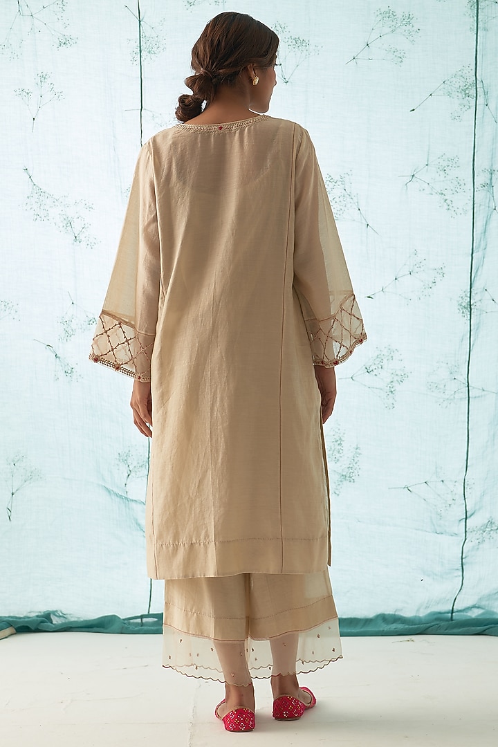 Beige Chanderi Kurta Set by JANKI INDIA at Pernia's Pop Up Shop