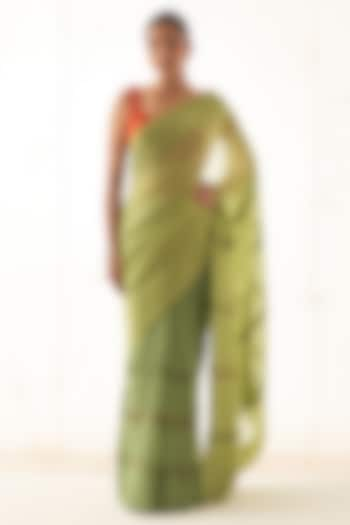 Green Chanderi Hand Work Saree Set by JANKI INDIA at Pernia's Pop Up Shop