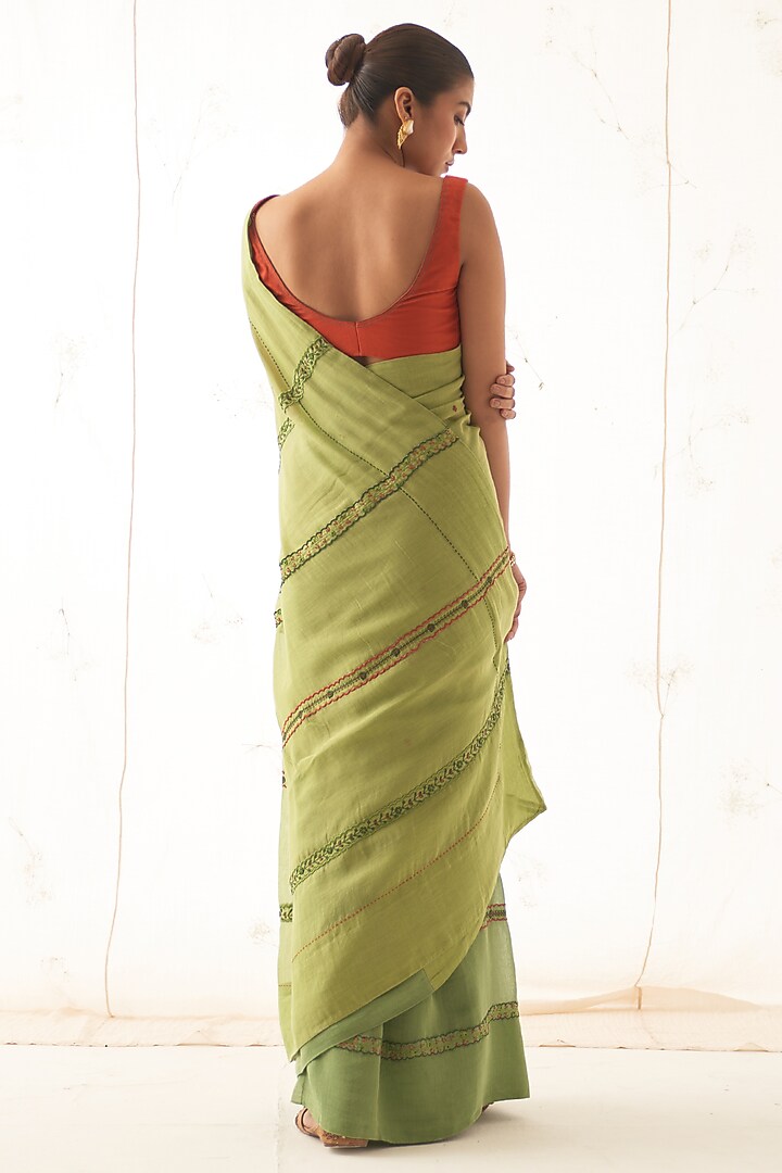 Green Chanderi Hand Work Wedding Saree Set by JANKI INDIA at Pernia's Pop Up Shop