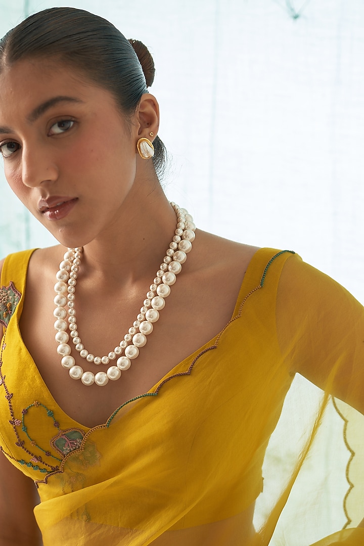 Yellow Organza Hand Work Wedding Saree Set by JANKI INDIA at Pernia's Pop Up Shop