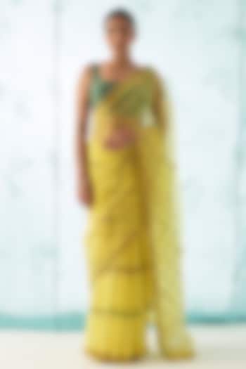 Yellow Organza Hand Work Saree Set by JANKI INDIA at Pernia's Pop Up Shop