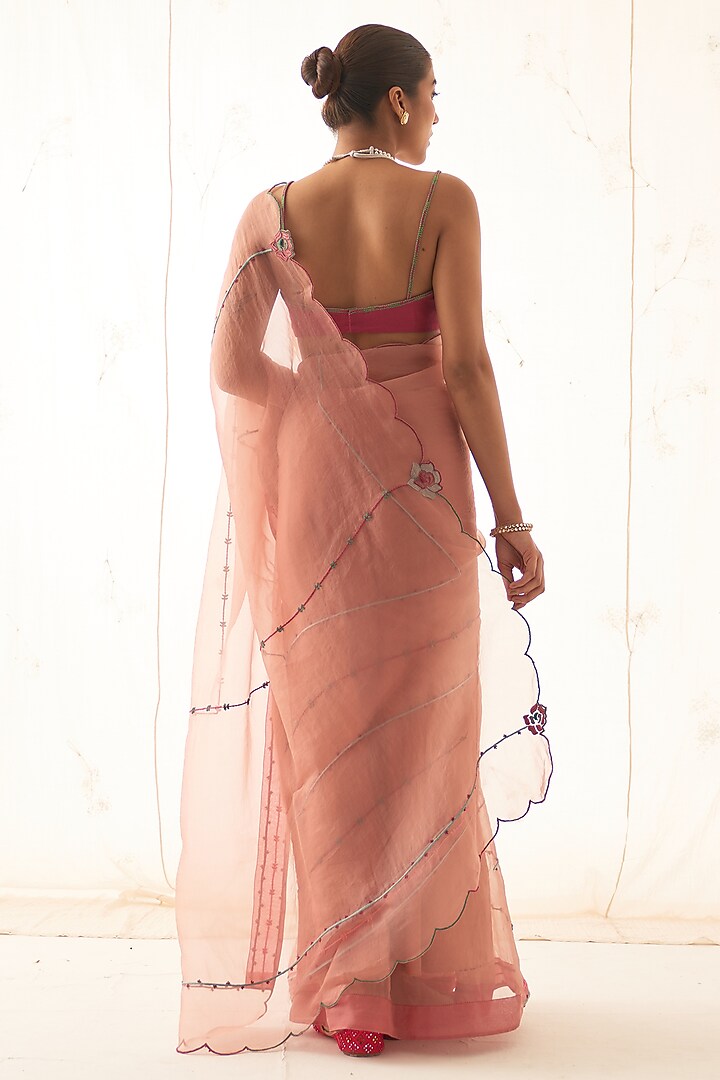 Peach Organza Hand Work Wedding Saree Set by JANKI INDIA at Pernia's Pop Up Shop