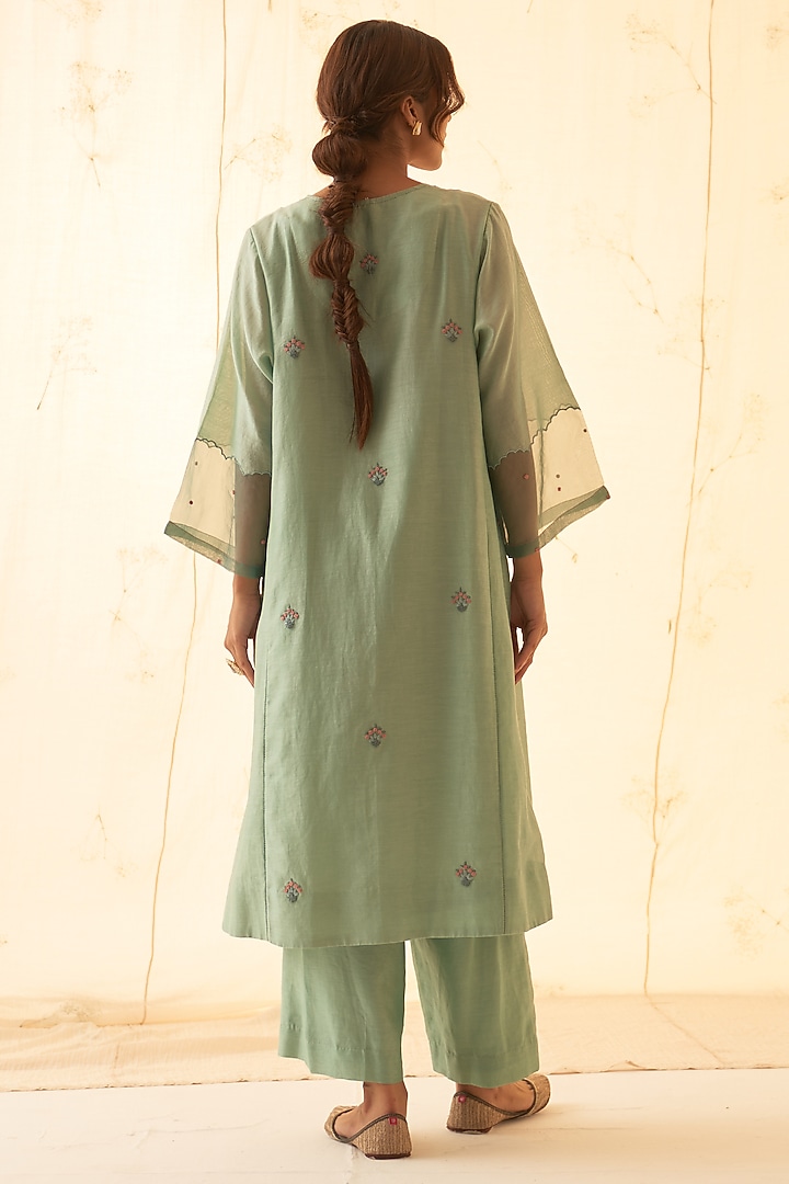 Aqua Chanderi Hand Work Kurta Set by JANKI INDIA at Pernia's Pop Up Shop