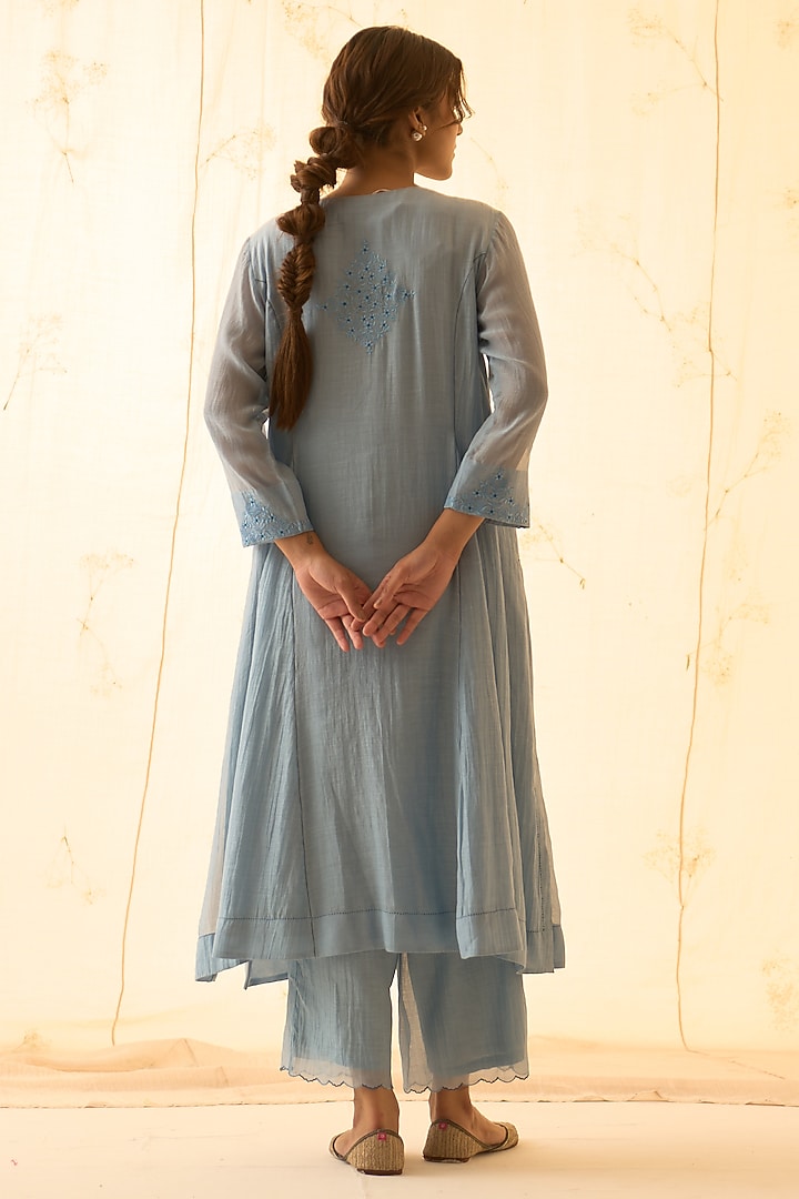 Ice Blue Chanderi Hand Work Kurta Set by JANKI INDIA at Pernia's Pop Up Shop
