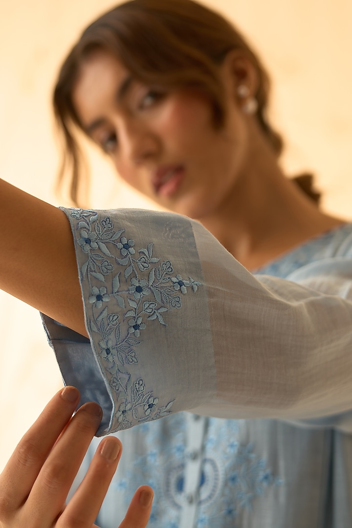 Ice Blue Chanderi Hand Work Kurta Set by JANKI INDIA at Pernia's Pop Up Shop