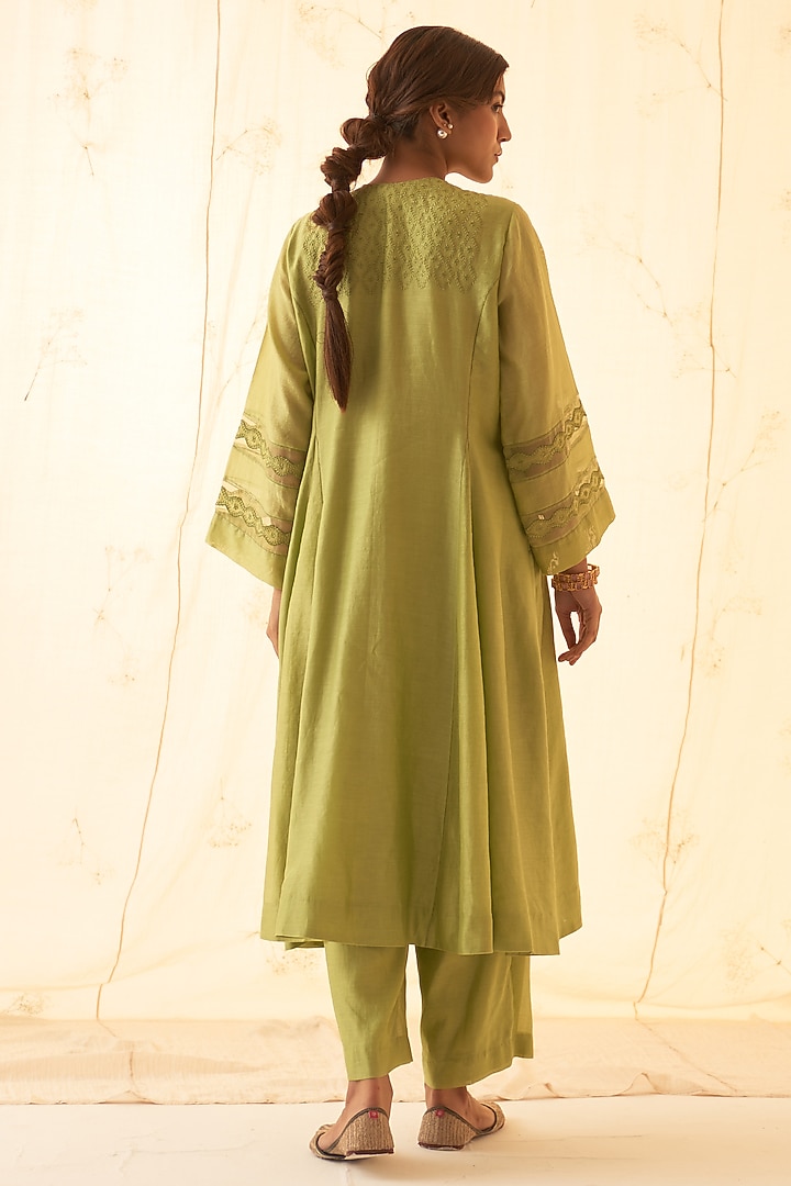 Lime Green Chanderi Kurta Set by JANKI INDIA at Pernia's Pop Up Shop
