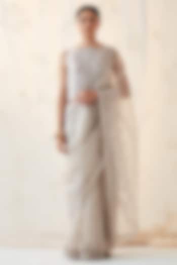 Ivory Organza Thread & Resham Embellished Wedding Saree Set by JANKI INDIA at Pernia's Pop Up Shop