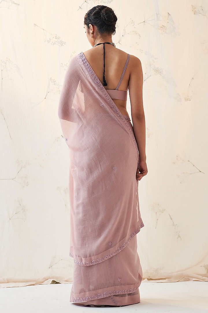 Lavender Chanderi Jaal Work Wedding Saree Set by JANKI INDIA at Pernia's Pop Up Shop