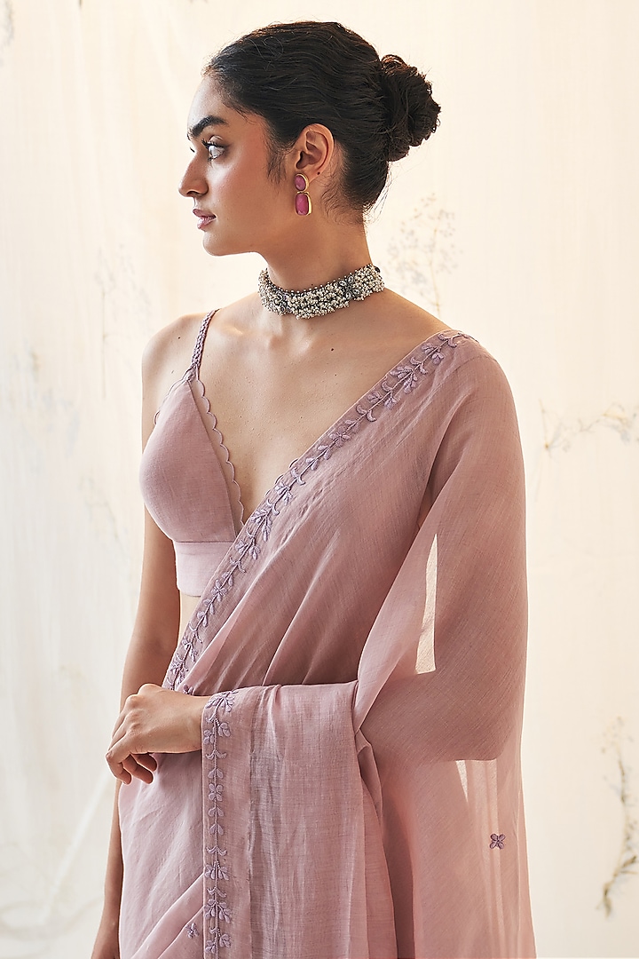 Lavender Chanderi Jaal Work Wedding Saree Set by JANKI INDIA at Pernia's Pop Up Shop
