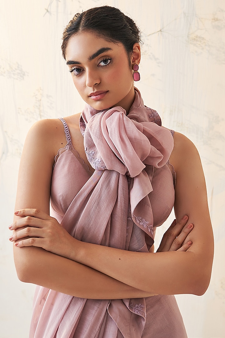 Lavender Chanderi Jaal Work Wedding Saree Set by JANKI INDIA at Pernia's Pop Up Shop