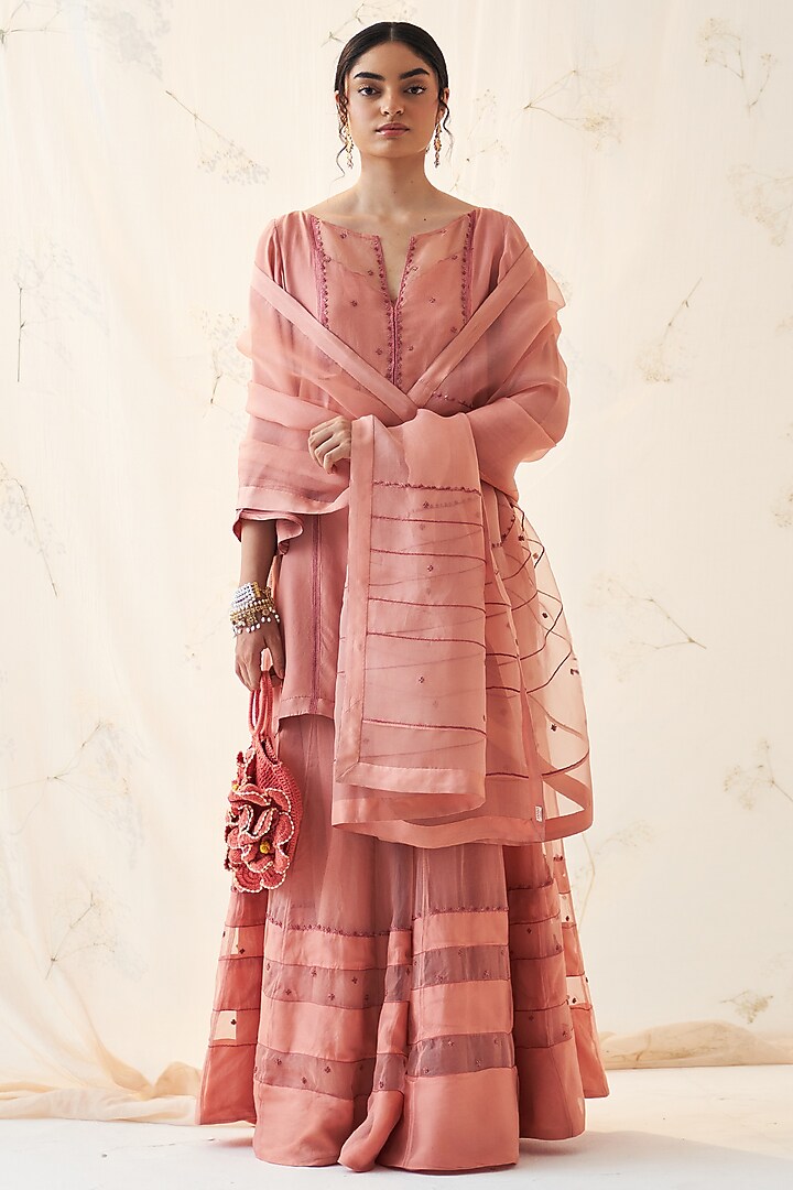 Peach Organza Wedding Sharara Set by JANKI INDIA at Pernia's Pop Up Shop