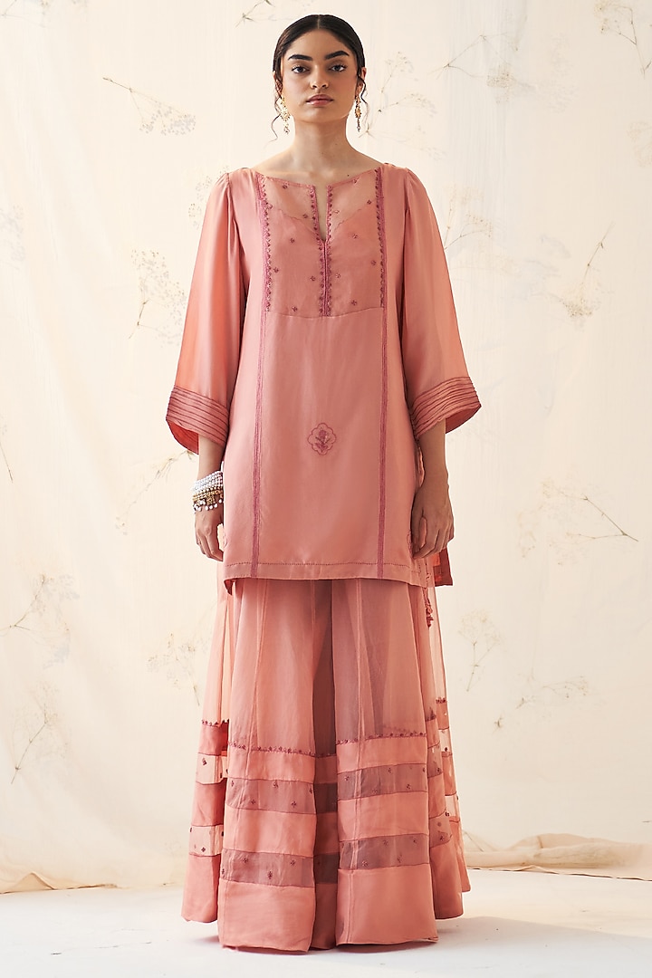Peach Organza Wedding Sharara Set by JANKI INDIA at Pernia's Pop Up Shop