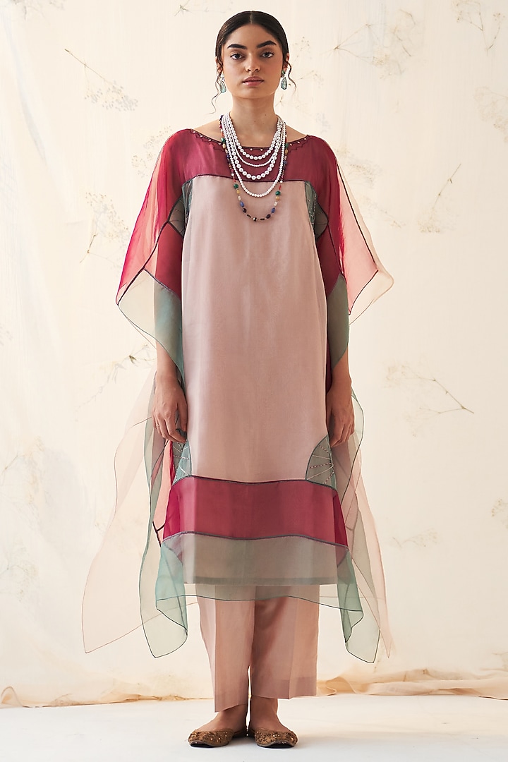 Rose Gold Organza Hand Work Kaftan Set by JANKI INDIA at Pernia's Pop Up Shop