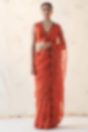 Deep Orange Chanderi Resham Work Wedding Saree Set by JANKI INDIA at Pernia's Pop Up Shop