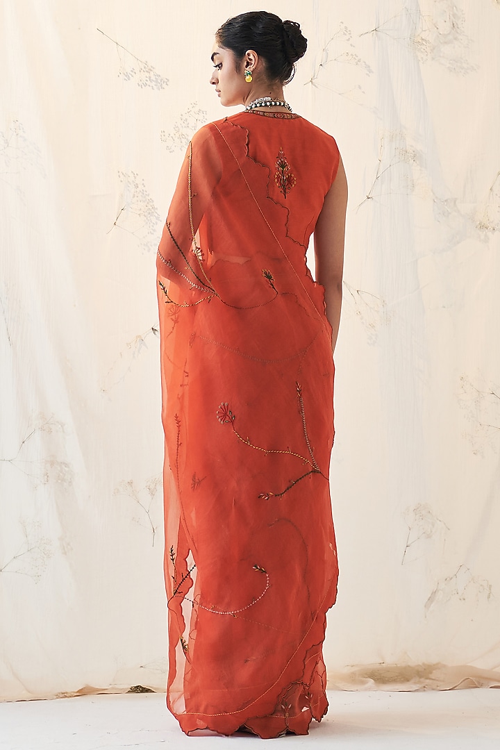 Deep Orange Chanderi Resham Work Wedding Saree Set by JANKI INDIA at Pernia's Pop Up Shop