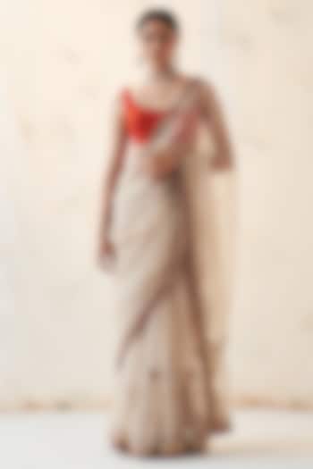 Champagne Gold Pure Organza Embroidered Wedding Saree Set by JANKI INDIA at Pernia's Pop Up Shop