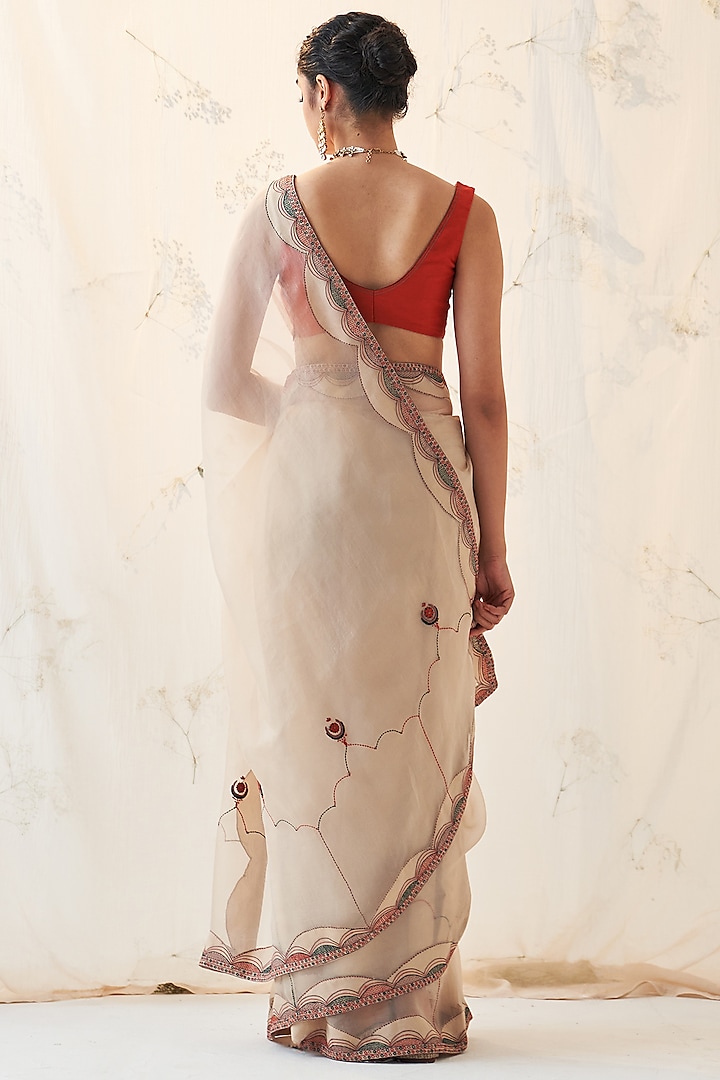 Champagne Gold Pure Organza Embroidered Wedding Saree Set by JANKI INDIA at Pernia's Pop Up Shop
