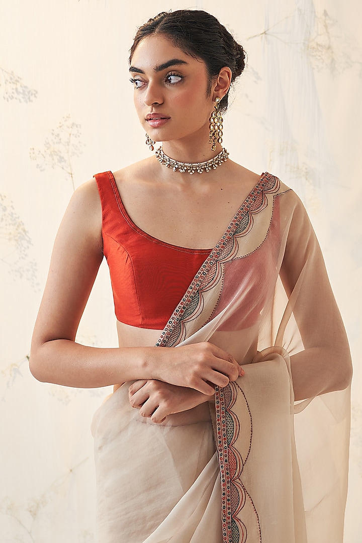 Champagne Gold Pure Organza Embroidered Wedding Saree Set by JANKI INDIA at Pernia's Pop Up Shop