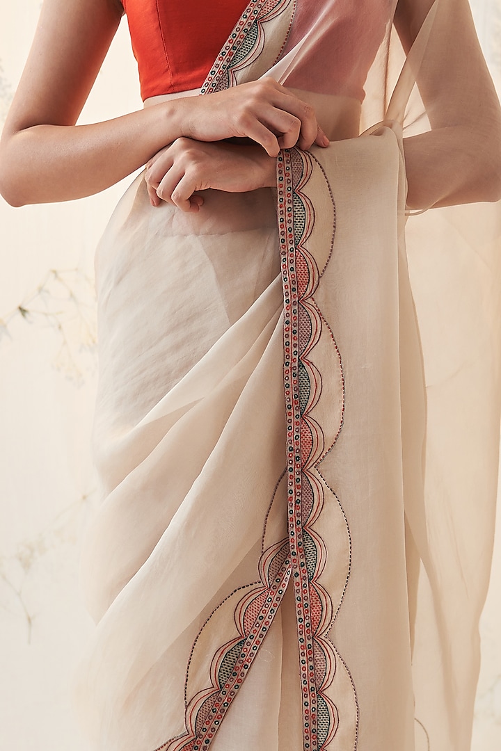 Champagne Gold Pure Organza Embroidered Wedding Saree Set by JANKI INDIA at Pernia's Pop Up Shop