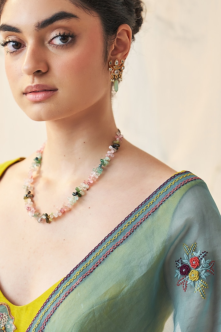 Teal Organza Hand Work Wedding Saree Set by JANKI INDIA at Pernia's Pop Up Shop