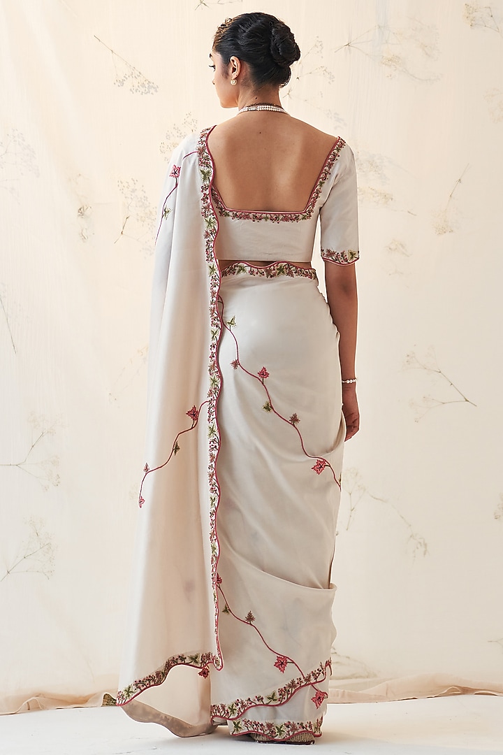 Ivory Pure Silk Embroidered Wedding Saree Set by JANKI INDIA at Pernia's Pop Up Shop
