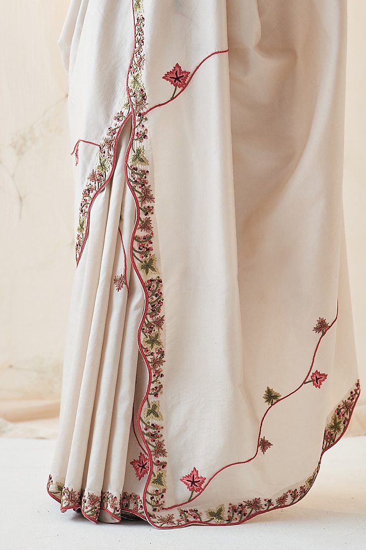 Ivory Pure Silk Embroidered Wedding Saree Set by JANKI INDIA at Pernia's Pop Up Shop