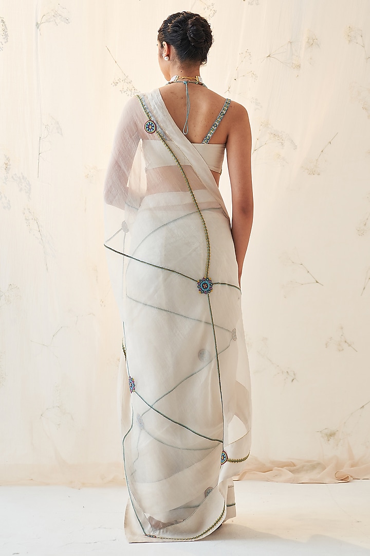 Ivory Organza Wedding Saree Set by JANKI INDIA at Pernia's Pop Up Shop