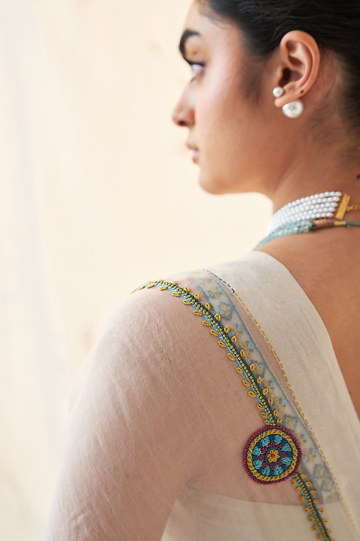 Ivory Organza Wedding Saree Set by JANKI INDIA at Pernia's Pop Up Shop