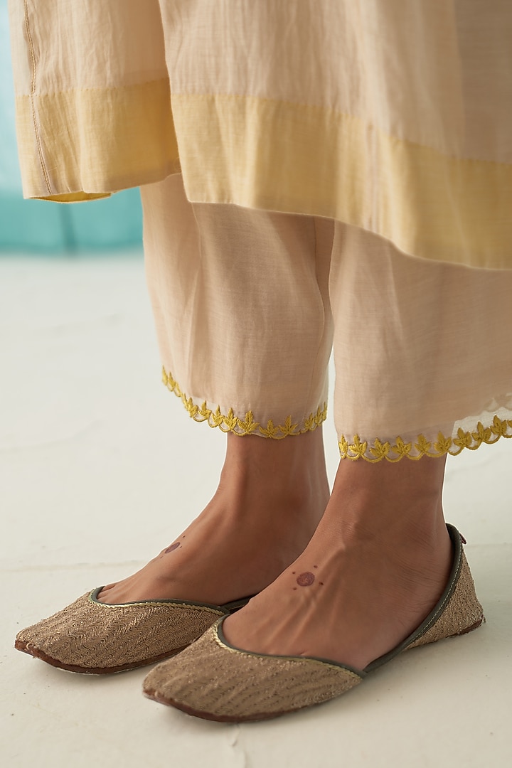 Ivory Organic Chanderi Embroidered Kurta Set by JANKI INDIA at Pernia's Pop Up Shop
