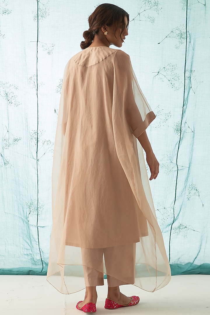 Rose Gold Silk Organza Embroidered Kurta Set by JANKI INDIA at Pernia's Pop Up Shop