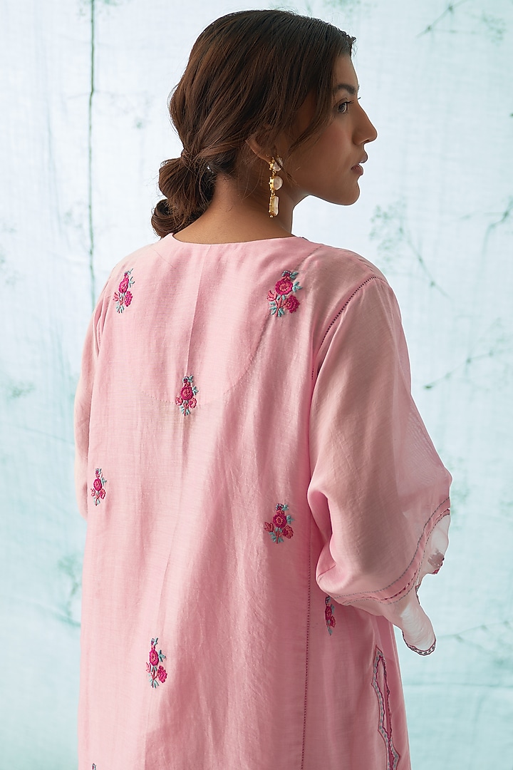 Pink Organic Chanderi Handwork Kurta Set by JANKI INDIA at Pernia's Pop Up Shop