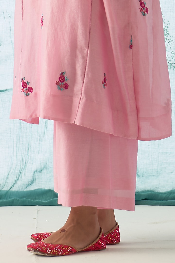Pink Organic Chanderi Handwork Kurta Set by JANKI INDIA at Pernia's Pop Up Shop