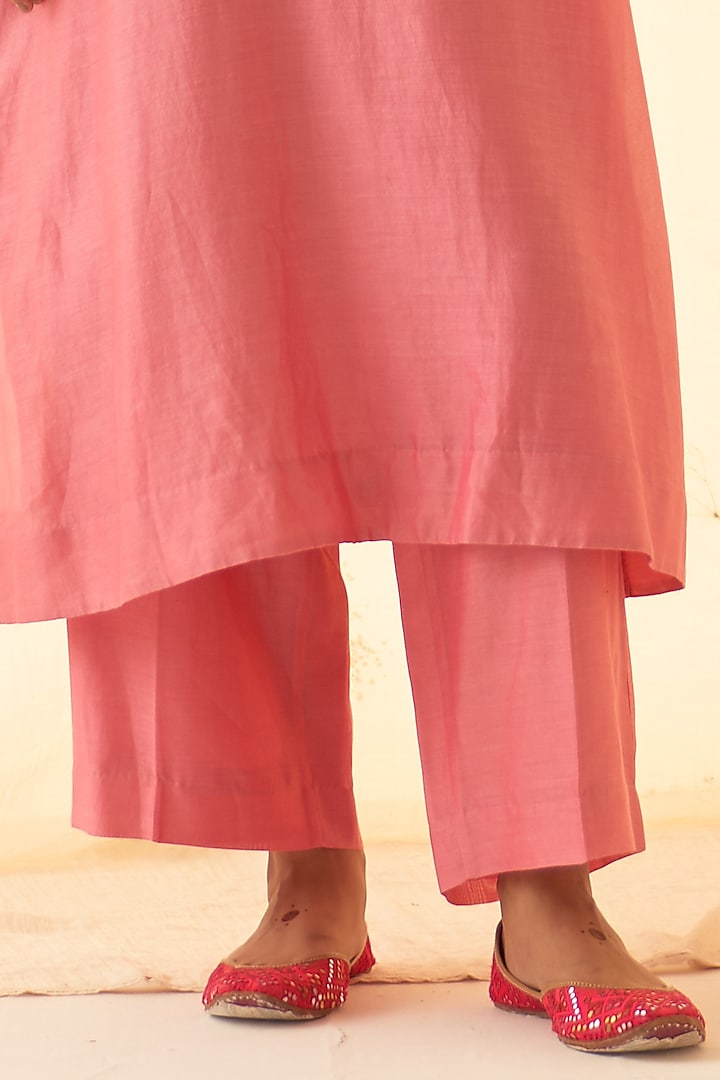 Pink Chanderi Handwork Kurta Set by JANKI INDIA at Pernia's Pop Up Shop