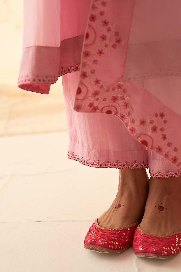 Pink Chanderi Handwork & Embroidered Kurta Set by JANKI INDIA at Pernia's Pop Up Shop