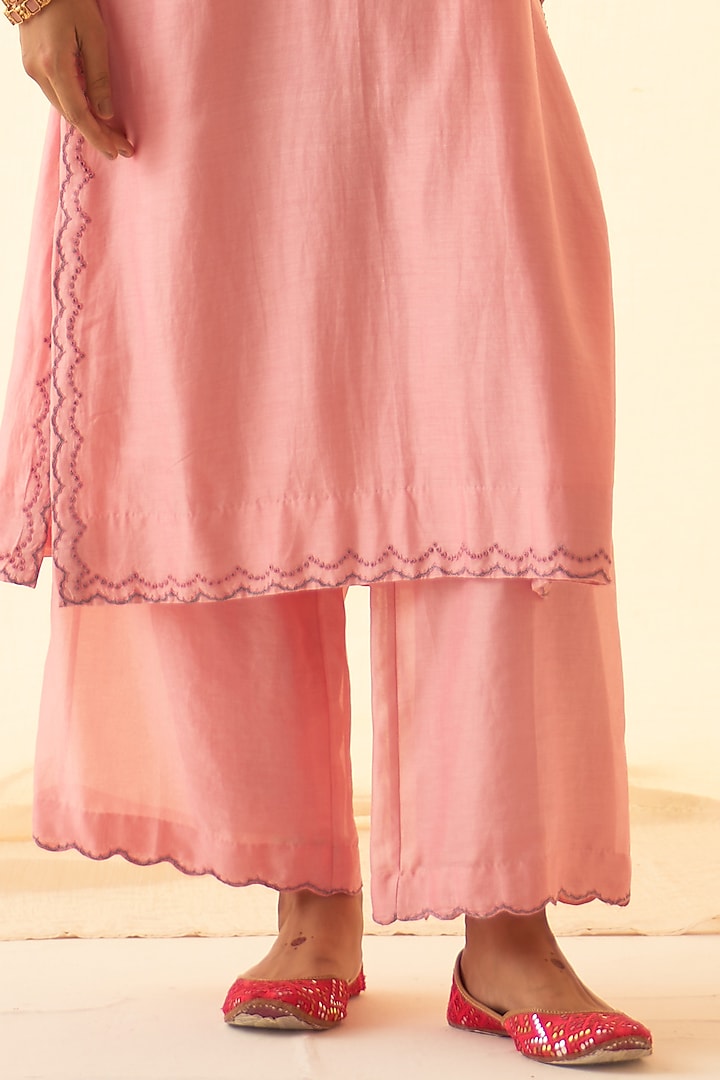 Pink Chanderi Embroidered Kurta Set by JANKI INDIA at Pernia's Pop Up Shop