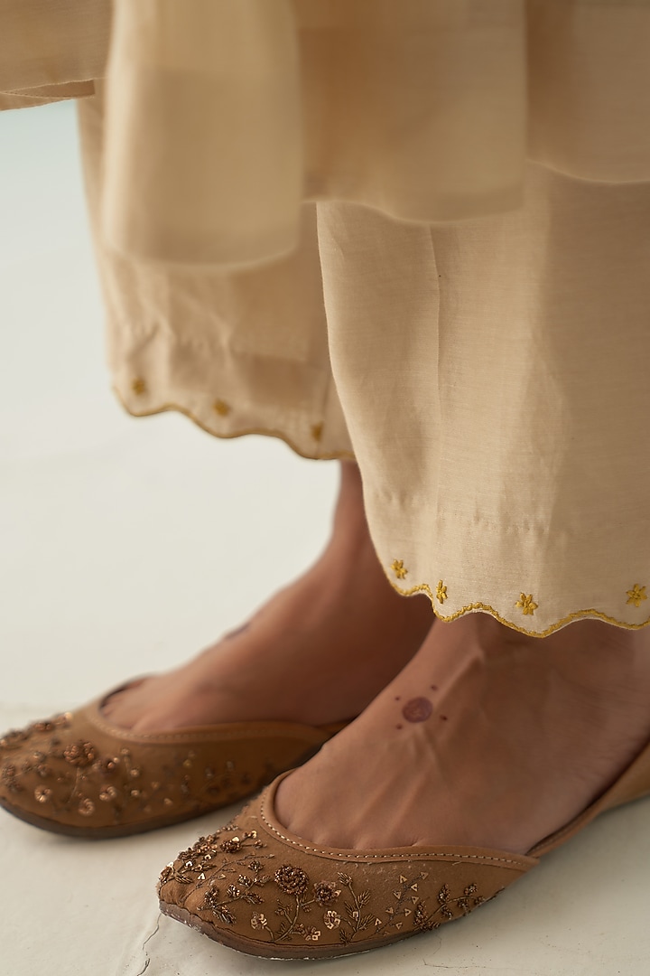 Ivory Chanderi Handwork & Embroidered Kurta Set by JANKI INDIA at Pernia's Pop Up Shop