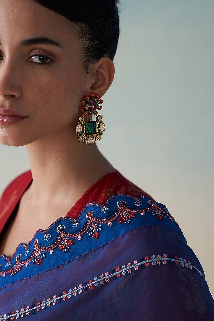 Midnight Blue Organza Embroidered Wedding Saree by JANKI INDIA at Pernia's Pop Up Shop