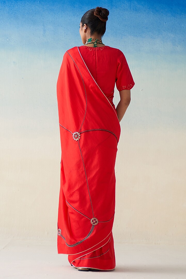 Red Silk Embroidered Wedding Saree by JANKI INDIA at Pernia's Pop Up Shop