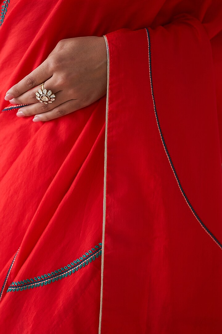Red Silk Embroidered Wedding Saree by JANKI INDIA at Pernia's Pop Up Shop