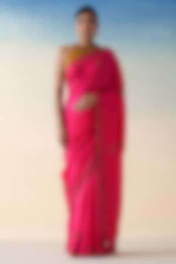 Magenta Silk Embroidered Wedding Saree by JANKI INDIA at Pernia's Pop Up Shop