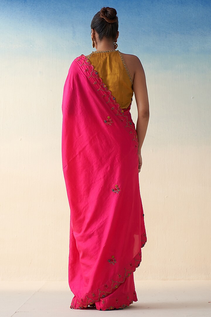 Magenta Silk Embroidered Wedding Saree by JANKI INDIA at Pernia's Pop Up Shop