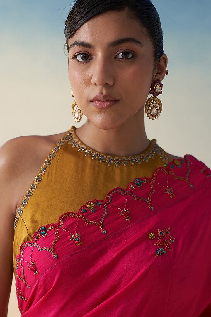 Magenta Silk Embroidered Wedding Saree by JANKI INDIA at Pernia's Pop Up Shop